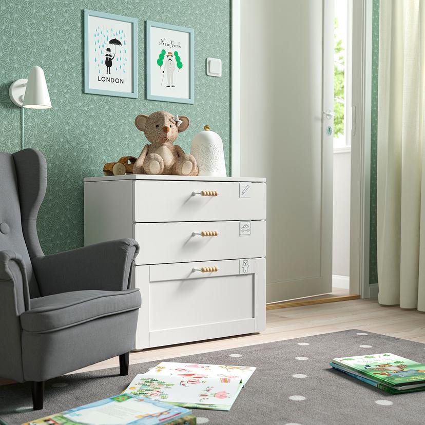 SMÅSTAD / PLATSA — комод с 3 ящиками, белый белый/с рамой, 60x42x63 см