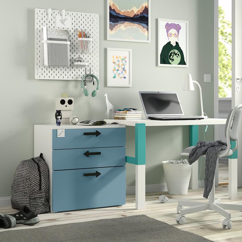 SMÅSTAD / PLATSA — Комод, 3 ящика, бело-голубой