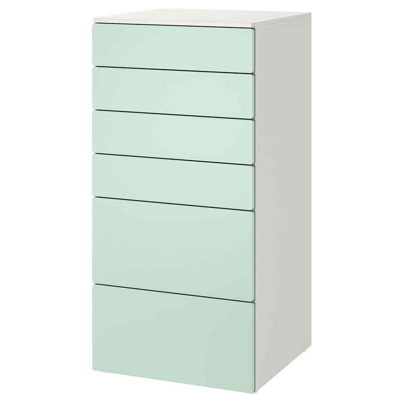 SMÅSTAD / PLATSA — комод с 6 ящиками, белый/светло-зеленый, 60x57x123 см
