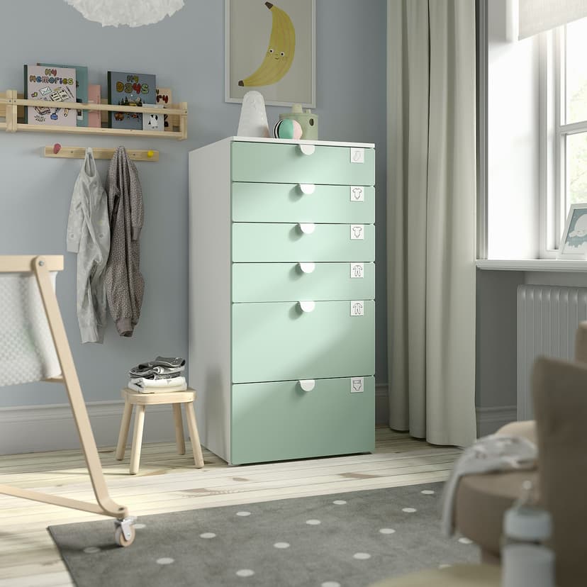 SMÅSTAD / PLATSA — комод с 6 ящиками, белый/светло-зеленый, 60x57x123 см