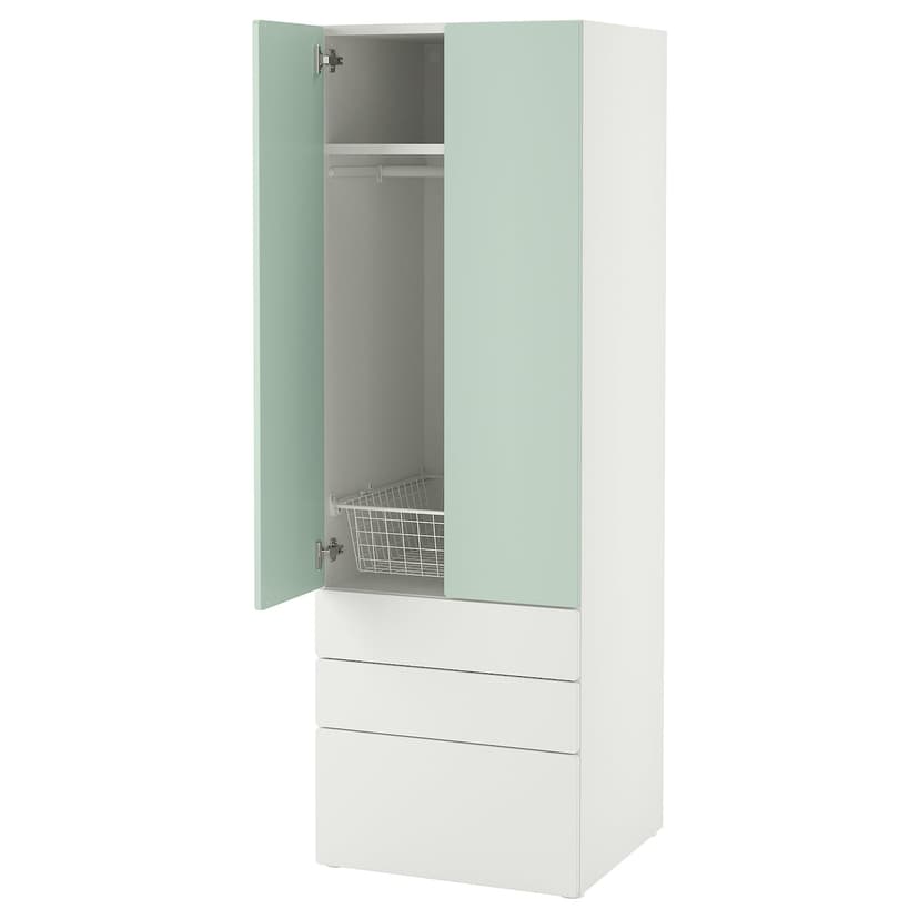 SMÅSTAD / PLATSA — Гардероб, белый светло-зеленый/с 3 ящиками, 60x57x181 см