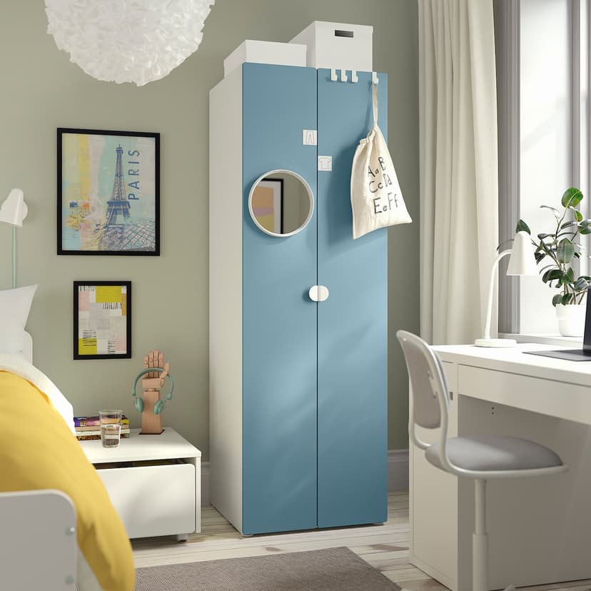 SMÅSTAD / PLATSA — гардероб, белый/синий, 60x57x181 см