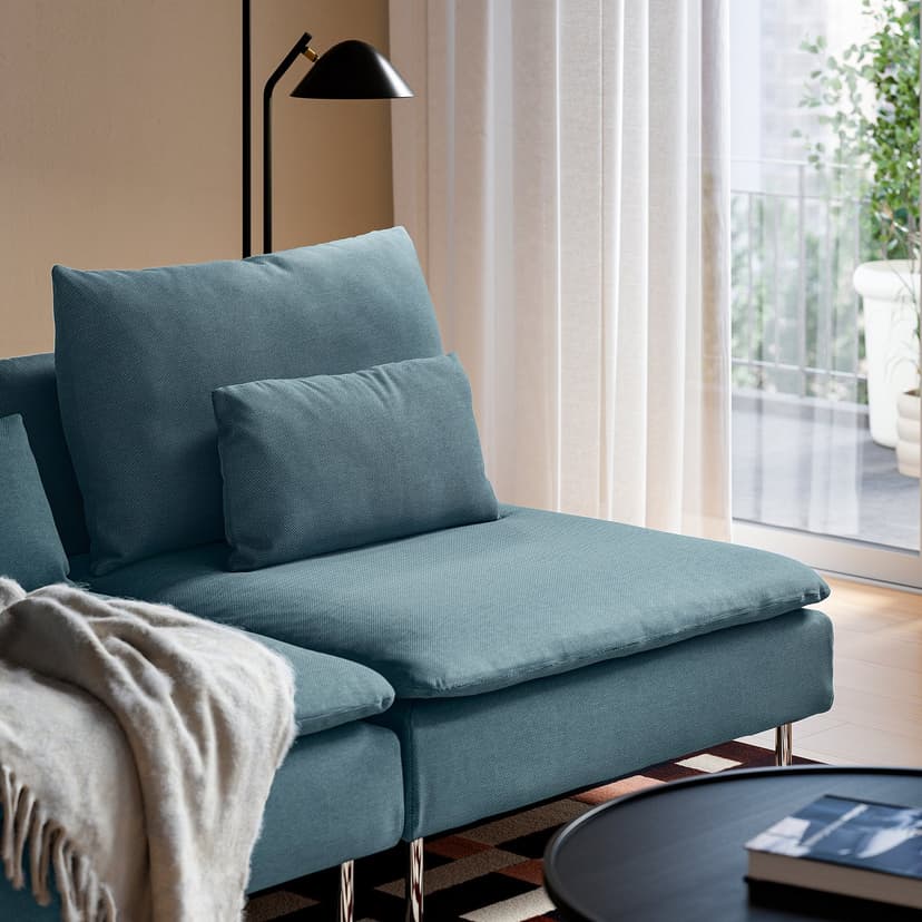SÖDERHAMN — Sofa 2-osobowa, z szezlongiem z podłokietnikiem/Fridtuna ciemny szaroniebieski,