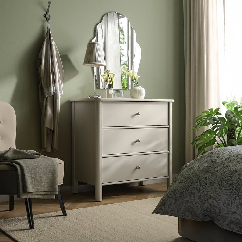 STOREMOLLA — Komoda, 3 szuflady, jasny szarobeżowy bejcowane,