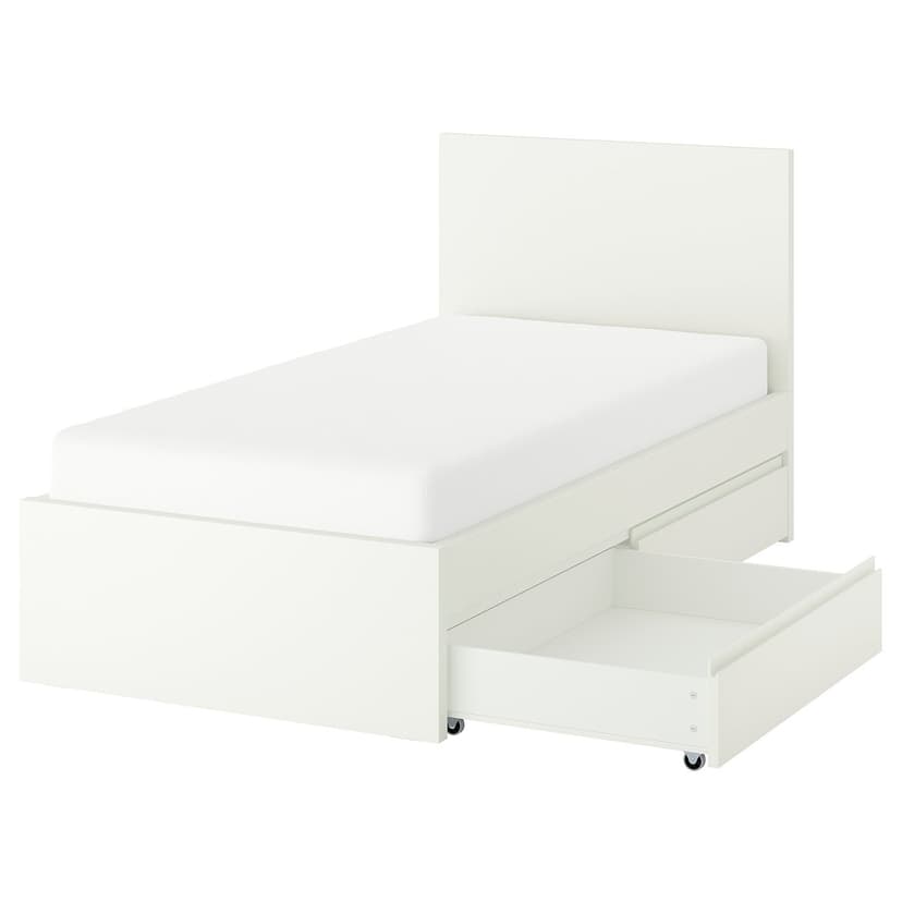 STORKLINTA — Rama łóżka z 2 pojemnikami, biały/Leirsund,