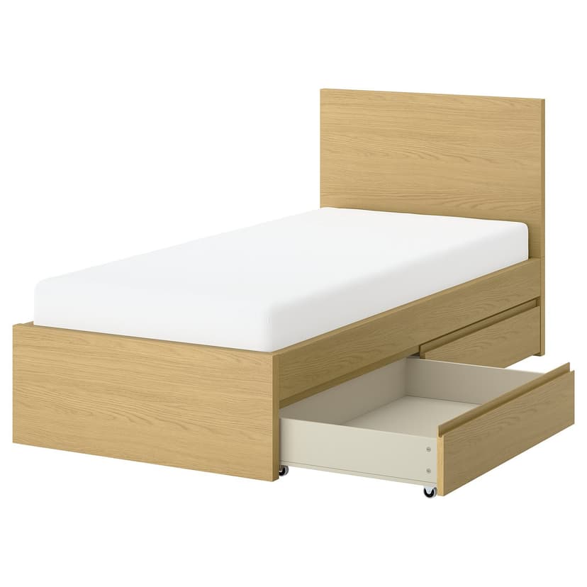 STORKLINTA — Rama łóżka z 2 pojemnikami, imit. dębu/Leirsund,