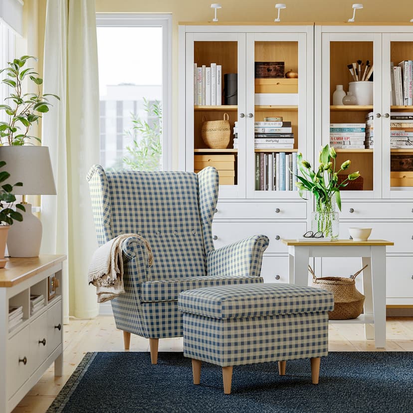 STRANDMON — Podnóżek ze schowkiem, Sulviken niebieski/beżowy,