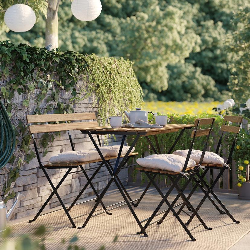 TÄRNÖ — Stół+2 krzesła+ława, na zewnątrz, czarny/jasnobrązowa bejca/Kuddarna jasny szarobeżowy,