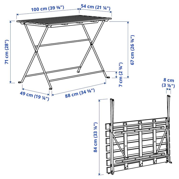 садовый стол, черный/светло-коричневая морилка, 100x54 см dimensions