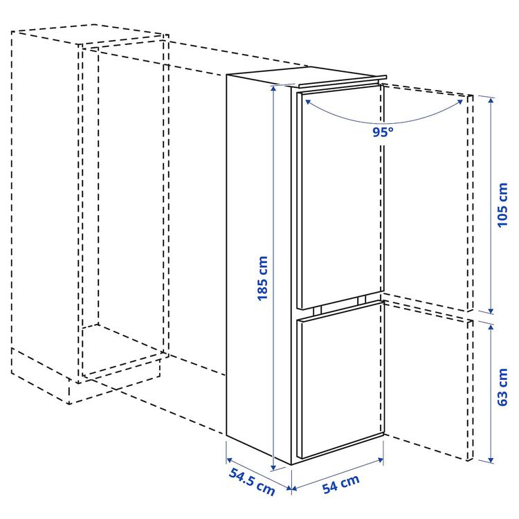 холодильник/ морозильник, IKEA 500 встраиваемый, 210/79 л dimensions