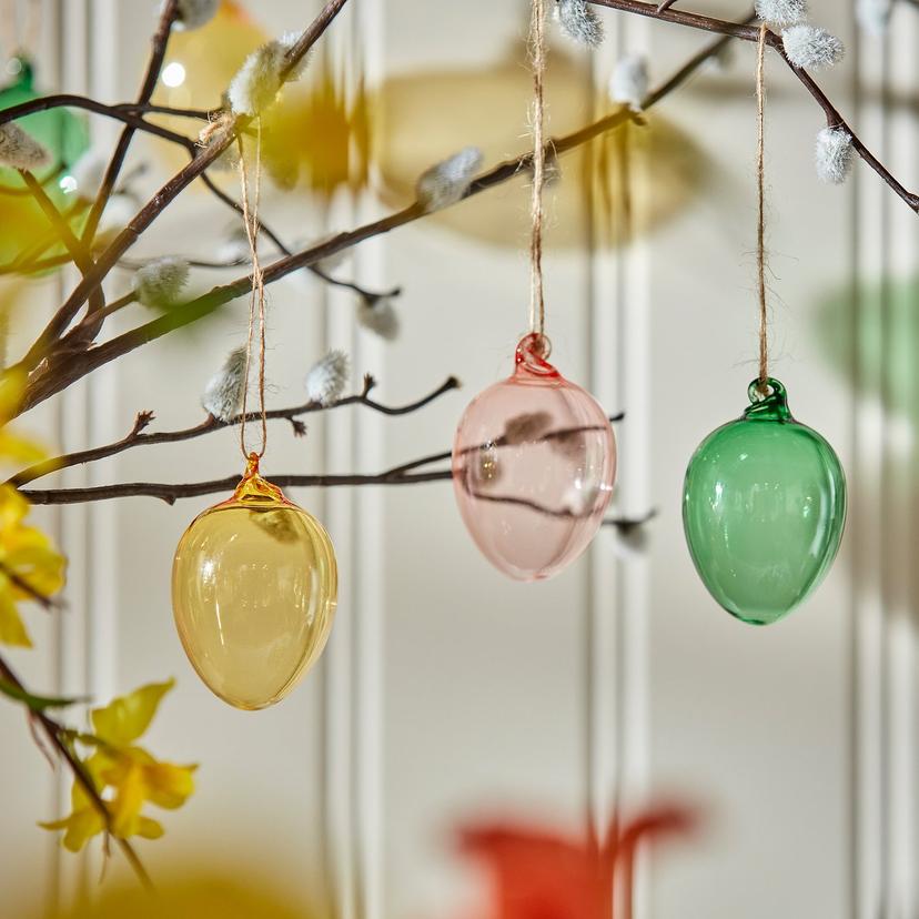 TJÄRLEK — Dekoracja wisząca, szkło/Jajko różne kolory,