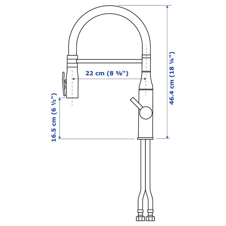 смеситель кухонный с душем, черный полированный металл dimensions