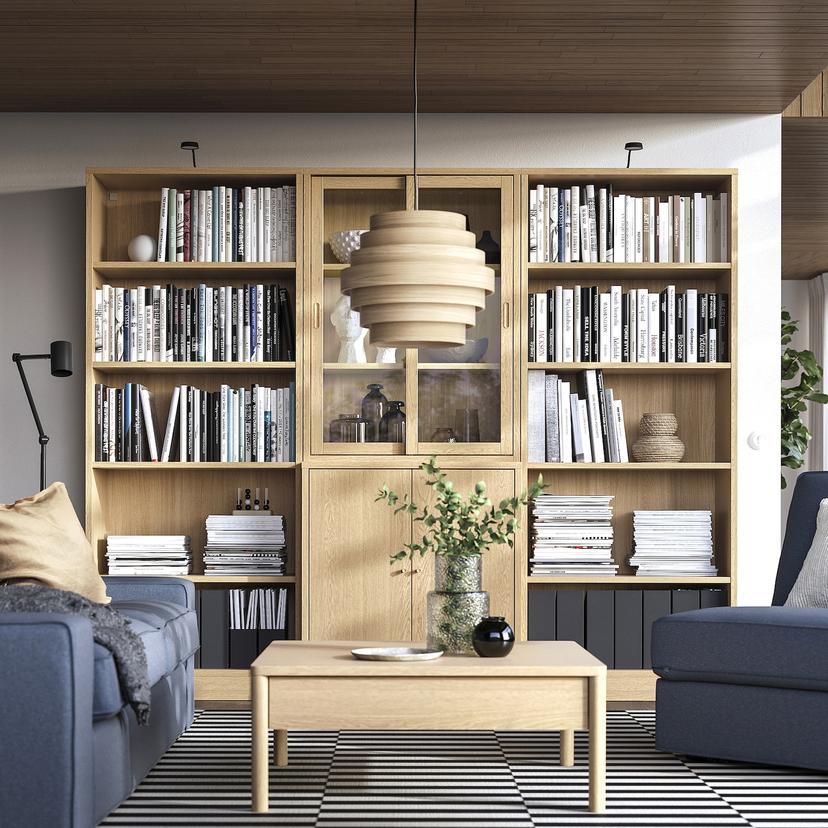 TONSTAD — комбинация с раздвижными дверьми, дубовый шпон/прозрачное стекло, 245x47x201 см