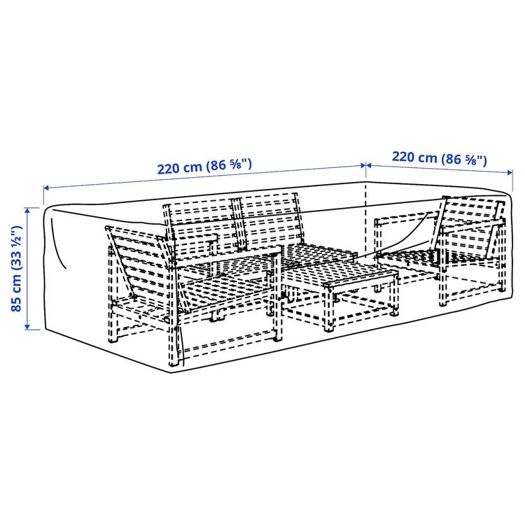 чехол для садовой мебели, диван/черный, 220x220 см dimensions