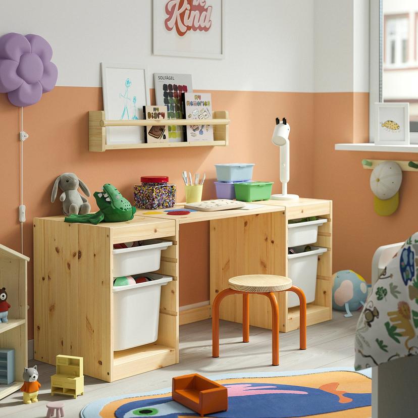 TROFAST — Biurko z pojemnikami, jasna sosna bejcowana na biało/biały biały,