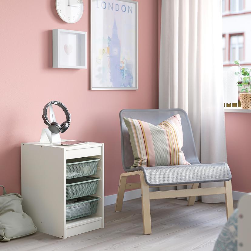 TROFAST — комбинация д/хранения+контейнеры, белый/светлый зелено-серый, 34x44x56 см