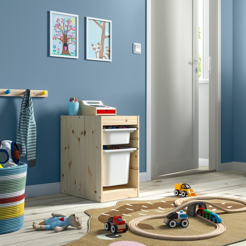 TROFAST — комбинация д/хранения+контейнеры, светлая беленая сосна/белый, 32x44x52 см