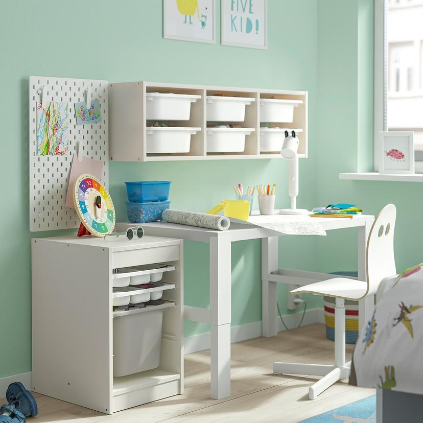 TROFAST — Полка с контейнерами/подносами, белая/бело-серая