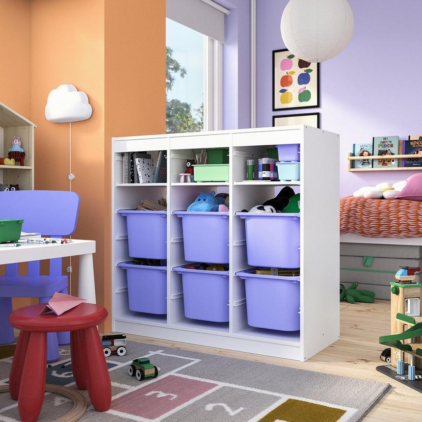 TROFAST — Книжный шкаф с полками/ящиками, ширма/белый сиреневый