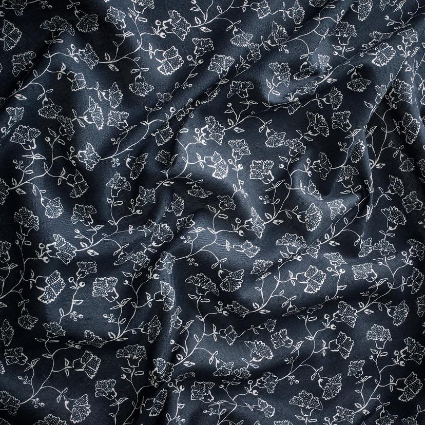 TRYSTÄVMAL — Шторы, 2 шт., темно-синий/белый/цветочный узор на тесьме.