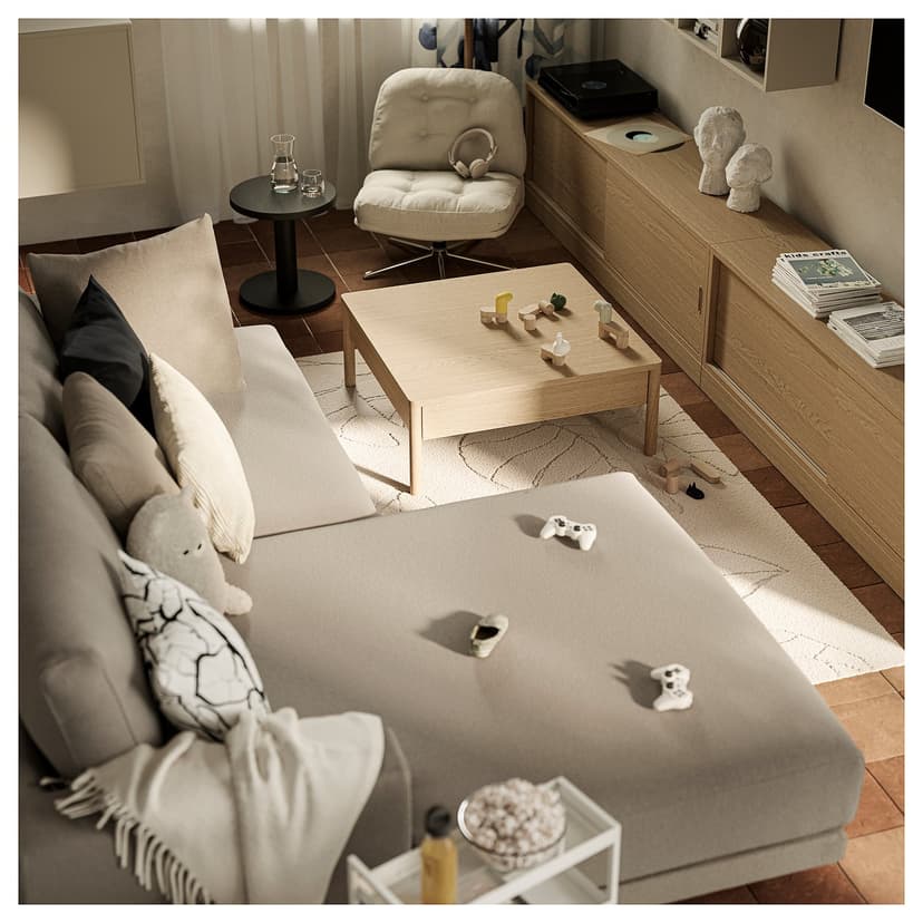 UPPÅKRA — Sofa modułowa, 3-osobowa, z szezlongiem, lewy/Axvall ciemny szaroniebieski,