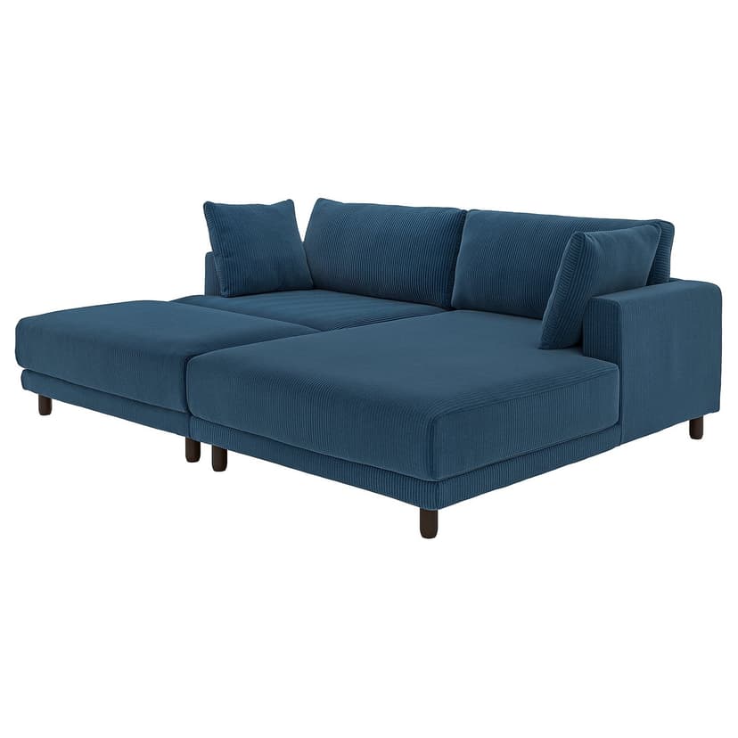 UPPÅKRA — Sofa modułowa, 3-osobowa, z szezlongiem, prawy z podnóżkiem/Samsala granatowy,