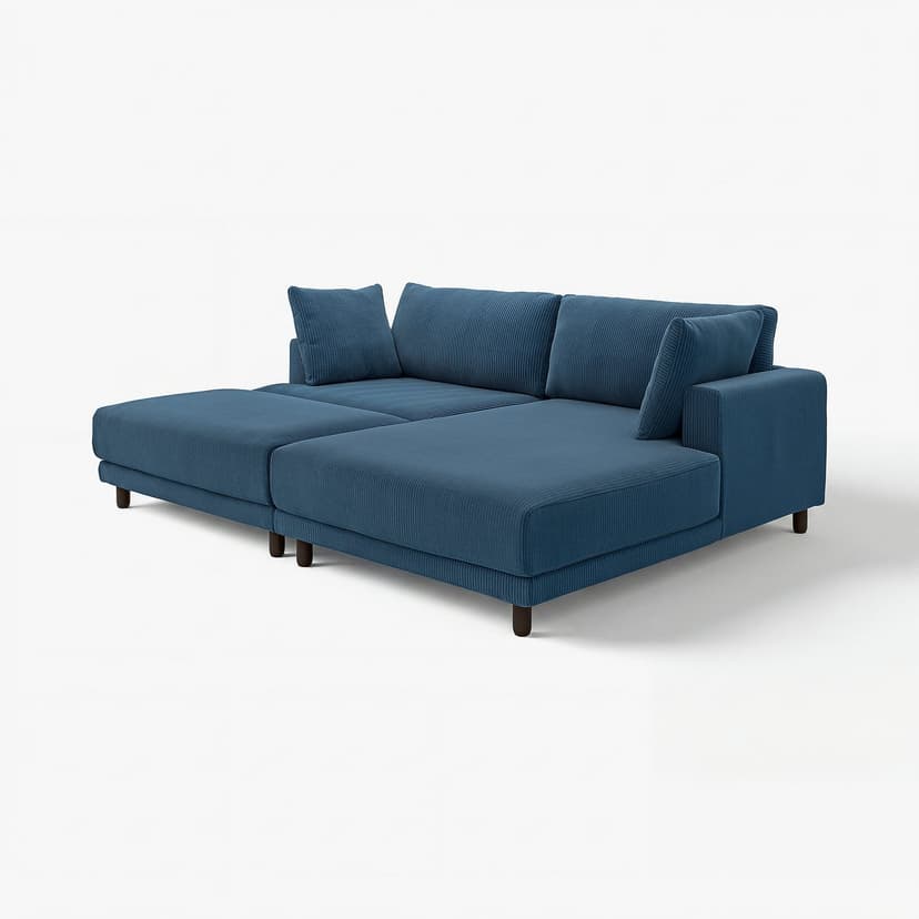 UPPÅKRA — Sofa modułowa, 3-osobowa, z szezlongiem, prawy z podnóżkiem/Samsala granatowy,