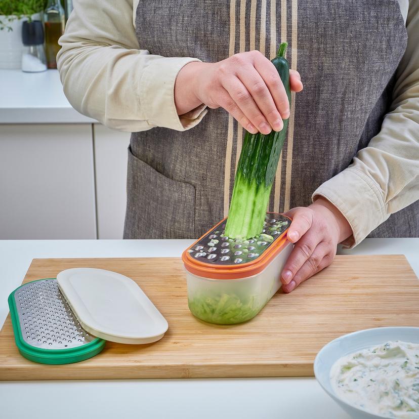 UPPFYLLD — терка с контейнером, 4 предм., разные цвета