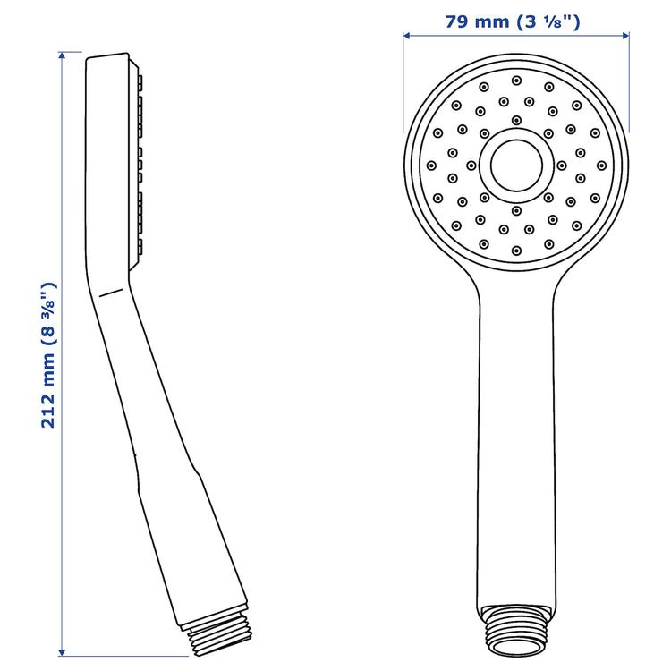 1-струйный ручной душ, хромированный dimensions