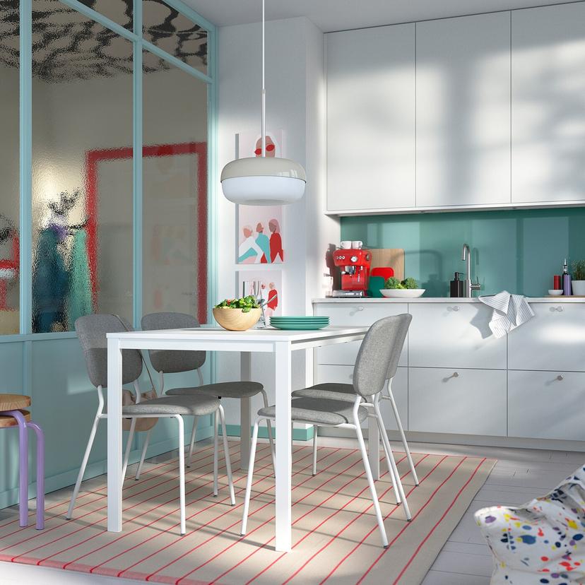 VIHALS / VIHALS — Стол и 4 стула, белый/белый Tibbleby бежевый серый