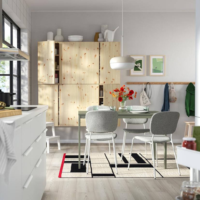 VIHALS / VIHALS — Стол и 4 стула Tibbleby зелено-белого, бежево-серого цвета.