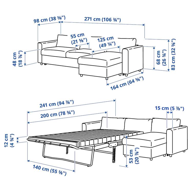 3-местный диван-кровать с козеткой, Gunnared классический серый dimensions