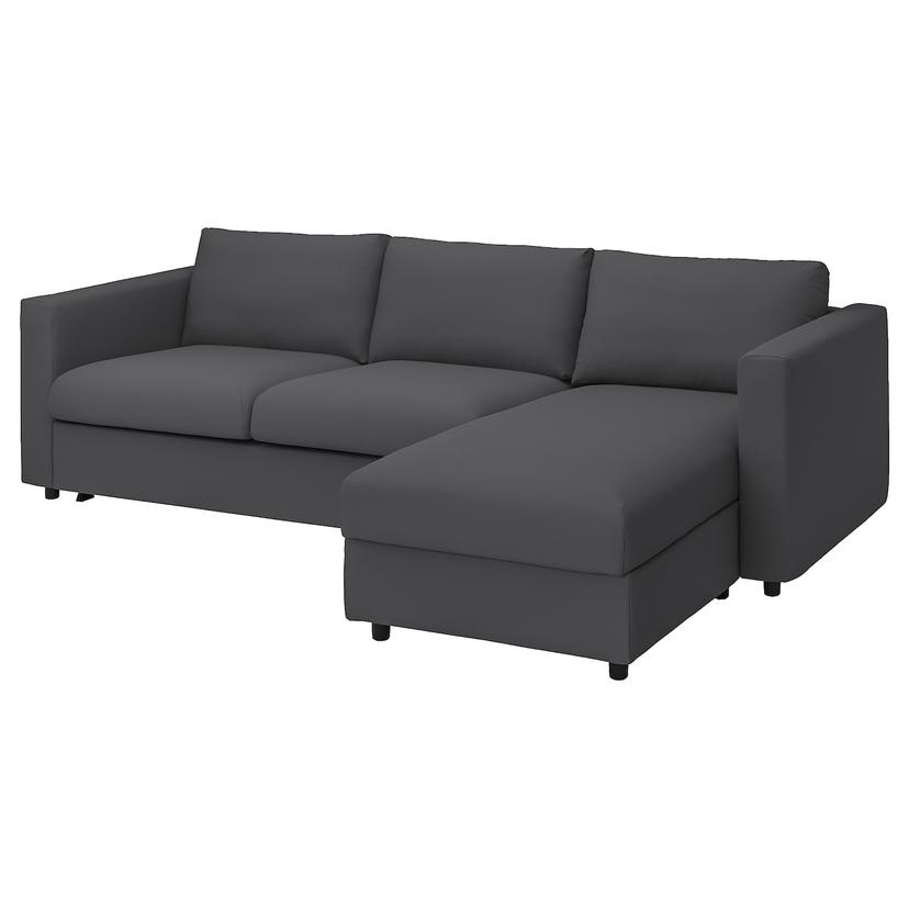 VIMLE — 3-os sofa rozkładana z szezlongiem, Hallarp szary,