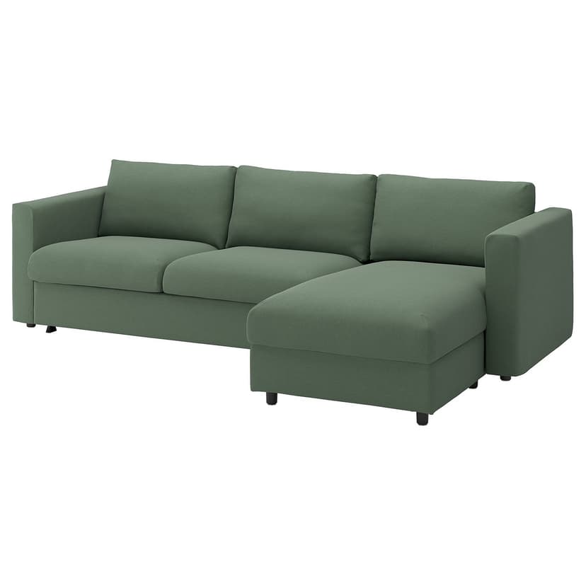 VIMLE — 3-os sofa rozkładana z szezlongiem, Knäbäck szarozielony,