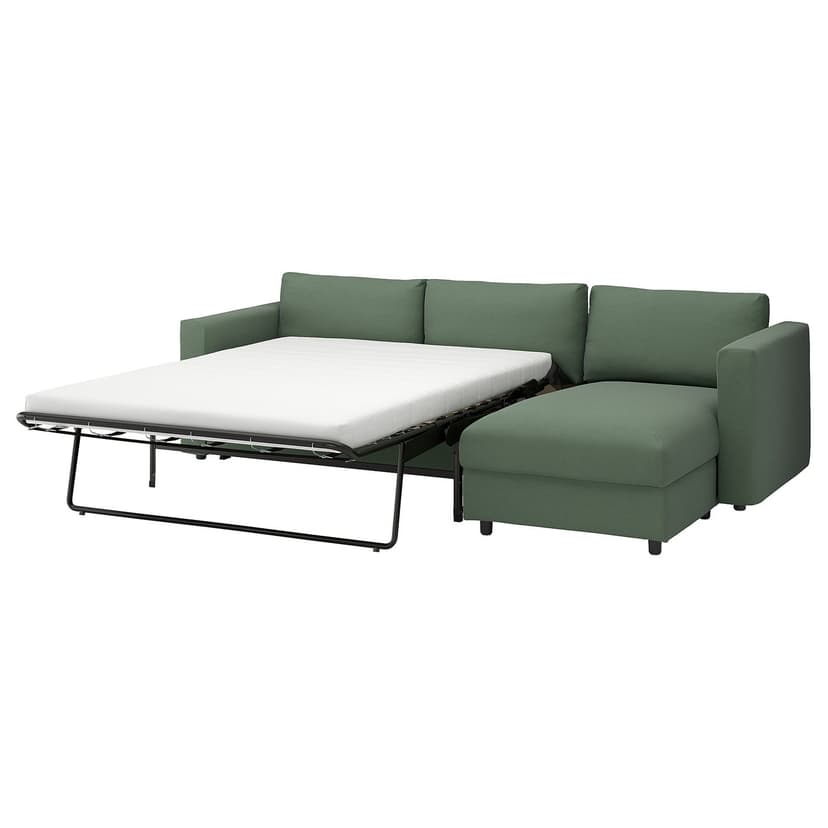 VIMLE — 3-os sofa rozkładana z szezlongiem, Knäbäck szarozielony,