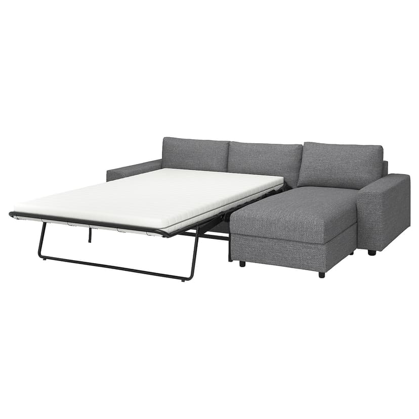 VIMLE — 3-os sofa rozkładana z szezlongiem, z szerokimi podłokietnikami/Lejde szary-czarny,