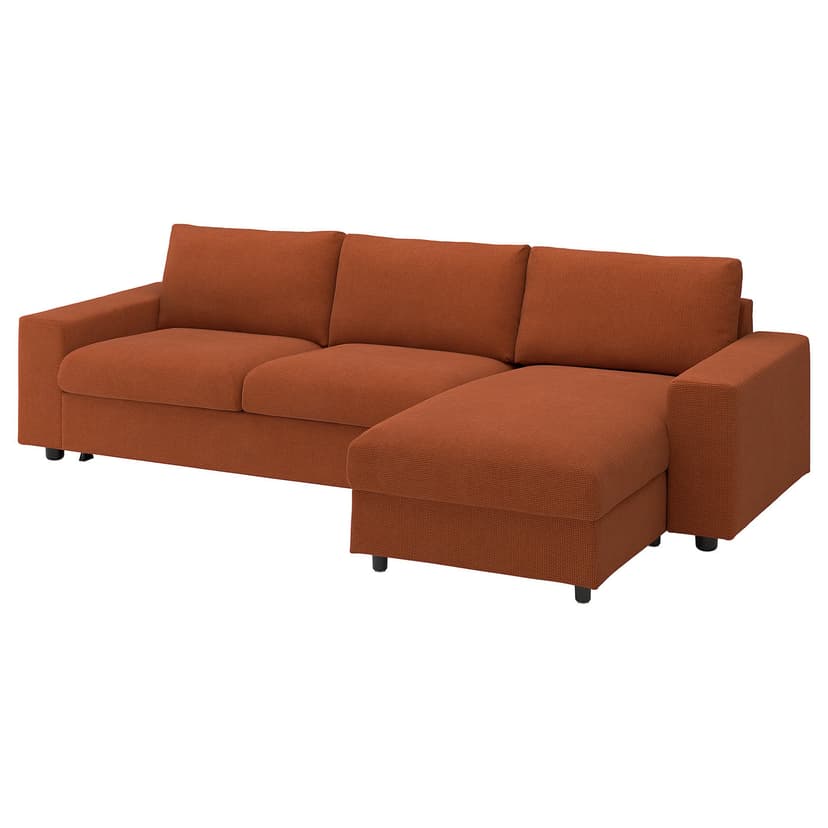 VIMLE — 3-os sofa rozkładana z szezlongiem, z szerokimi podłokietnikami/Mosshed czerwonobrązowy,