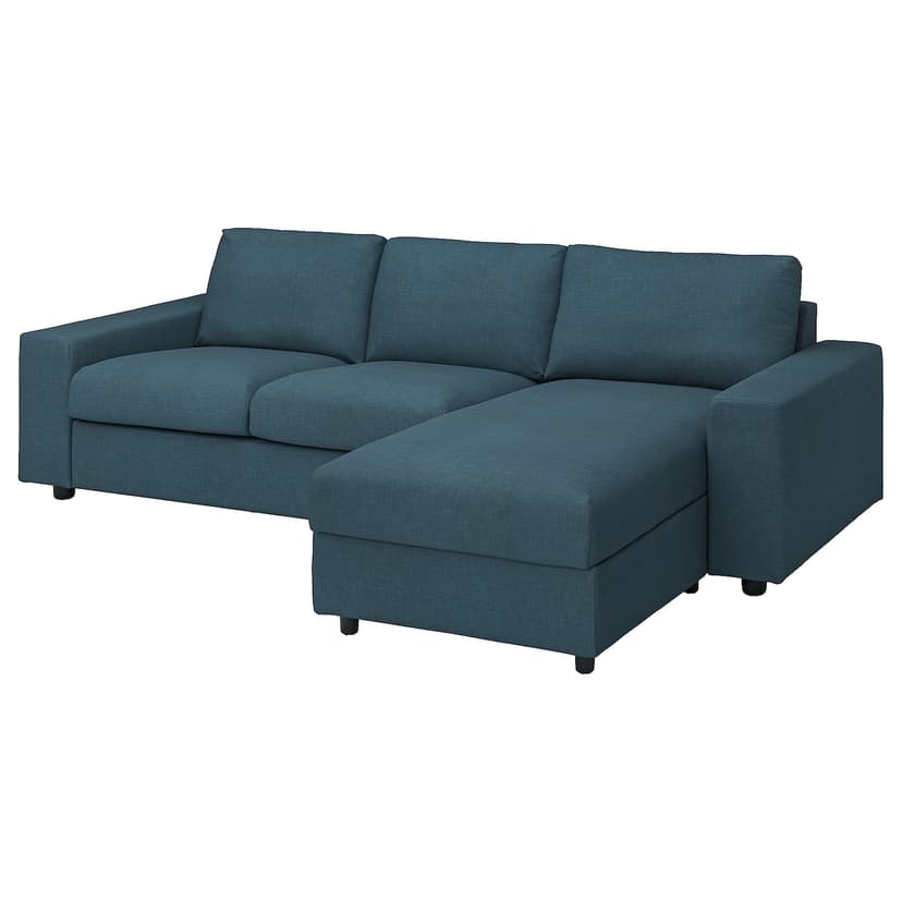 VIMLE — Трехместный диван с шезлонгом и широкими подлокотниками / темно-синий цвет Hillered