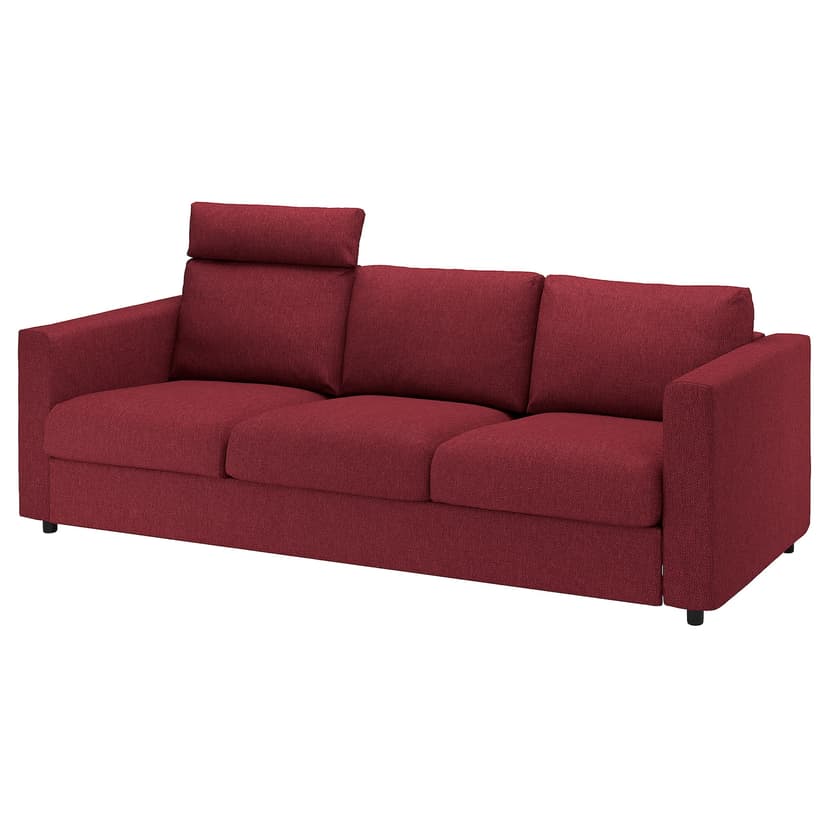 VIMLE — Sofa 3-osobowa, z zagłówkiem/Lejde czerwony/brązowy,
