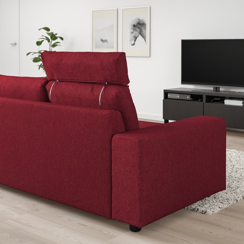 VIMLE — Sofa 3-osobowa, z zagłówkiem/Lejde czerwony/brązowy,