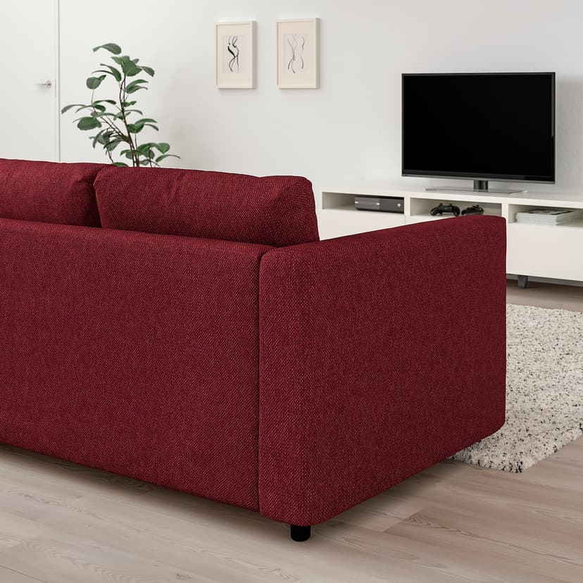 VIMLE — Sofa narożna 4-osobowa, Lejde czerwony/brązowy,