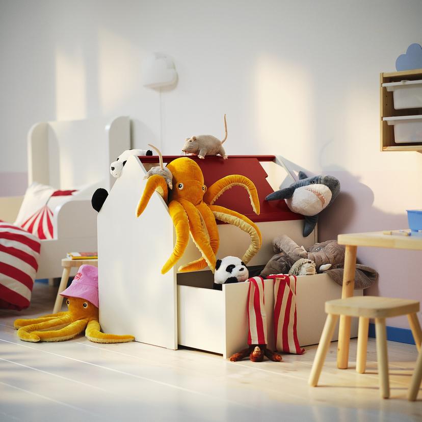 VITBJÖRN — модуль для хранения с ящиком, белый/красный, 80x55x78 см