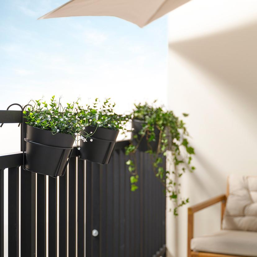 VITLÖK — Цветочный горшок с ручкой, для использования внутри и снаружи помещений, антрацитовый цвет.